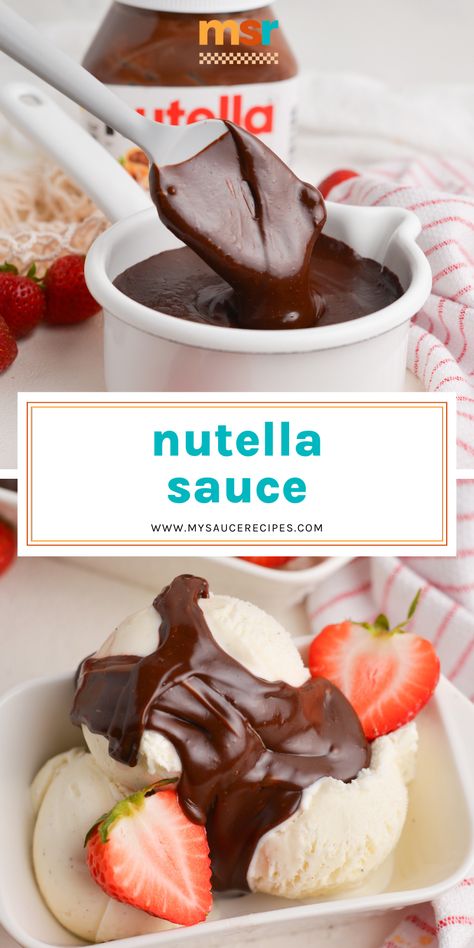 This EASY Nutella Sauce recipe transforms the chocolate hazelnut spread into a rich, decadent sauce that can be drizzled or dipped into! Dipping Sauce For Cookies, Nutella Syrup Recipes, Nutella Drizzle How To Make, Donut Dipping Sauce, Nutella Sauce Recipe, Nutella Dipping Sauce, Dessert Sauces Recipes, Dipping Chocolate Recipe, Nutella Dip Recipes