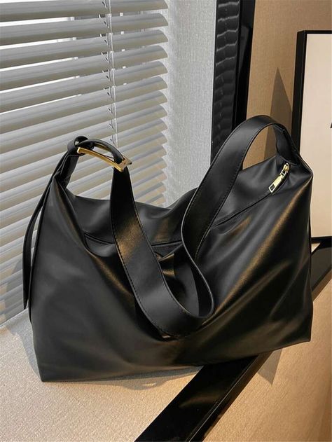 Minimalist Large Capacity Hobo Bag | SHEIN USA Big Bags For Women, Best Work Bag, Uni Bag, Vintage Watches Women, What In My Bag, Big Bags, Work Bag, Cute Bags, Black Bag