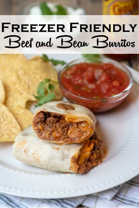 Beef And Bean Burritos Freezer, Burritos Beef And Bean, Bean Burittos Recipes, Taco Freezer Meal, Beef And Bean Burritos Easy, Freezer Meals Make Ahead, Pioneer Woman Freezer Meals, Freezer Snacks, Beef And Bean Burritos