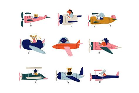 Airplane Vector Illustration, Humanized Animals, Plane Vector, Plane Drawing, Airplane Illustration, Airplane Vector, Airplane Kids, Book Illustration Design, Mouse Illustration