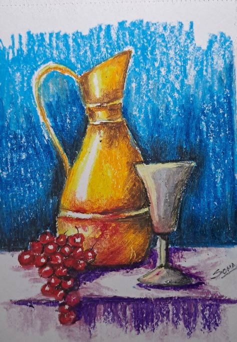 Still Life Pastel Drawing, Still Life Drawing Colour, Still Life Oil Pastel, Oil Pastel Still Life, Shading Pencil, Steel Life, Oil Pastel Drawings Easy, Oil Pastel Colours, Life Sketch