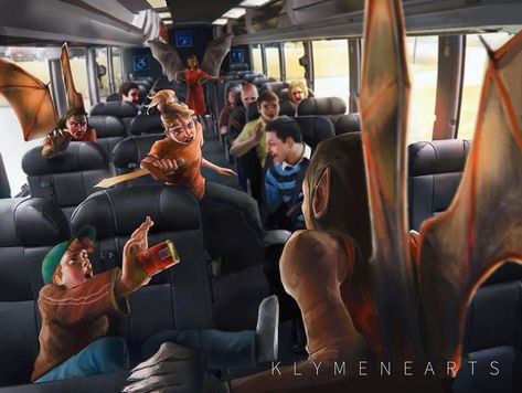 @klymenearts on Instagram: “The attack of the furies in the Greyhound Bus from The Lightning Thief! ⚡️I painted over a photo for the background and painted the…” Thief Concept Art, Percy Jackson Lightning Thief, The Kane Chronicles, Lightning Thief, Percy Jackson Ships, Greyhound Bus, The Lightning Thief, Dibujos Percy Jackson, Jason Grace