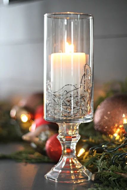 Elegant $2 dollar store candle holders | Thrifty Decor Chick | Thrifty DIY, Decor and Organizing Dollar Store Candle Holder, Dollar Tree Candle Holders, Dollar Tree Candles, Diy Christmas Fireplace, Dollar Store Candles, Candle Projects, Thrifty Decor Chick, Candle Pedestal, Christmas Candle Decorations