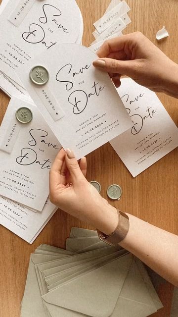 Save The Date With Wax Stamp, Sage Green Wedding Stationery, Sage Save The Dates, Sage Green Save The Date Ideas, Save The Date Ideas Sage Green, Save The Date Ideas Green, Diy Wedding Save The Dates, When To Send Save The Dates, Diy Save The Date Ideas