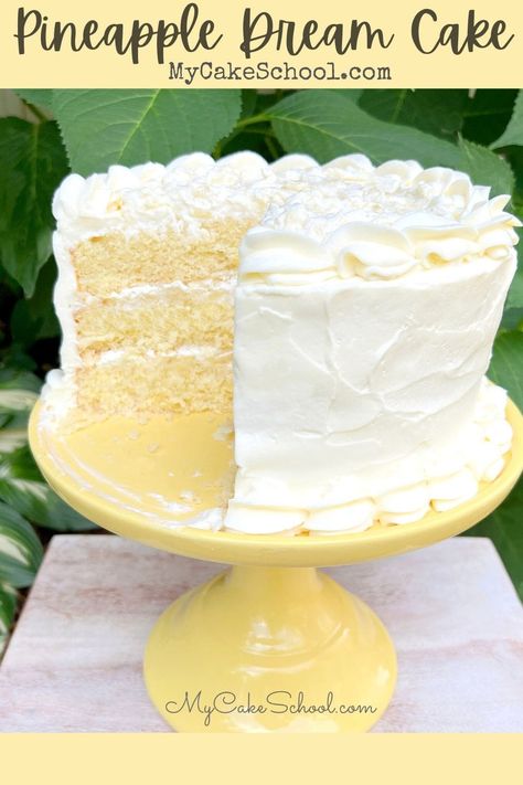 Pineapple Dream Cake Pineapple Dream Cake, Whipped Pineapple, Pineapple Cream Cheese Frosting, Pineapple Cream Cheese, Pineapple Dream, White Velvet Cakes, Layer Cake Filling, Pineapple Cake Recipe, Whipped Cream Cheese Frosting