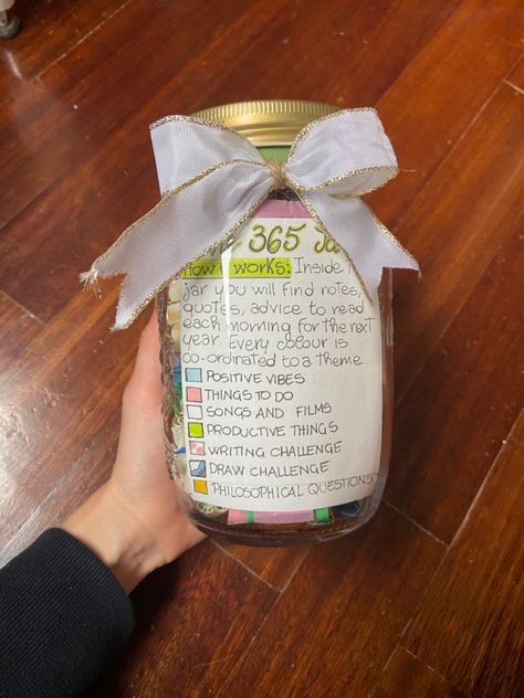 #quotes #giftideas #handmadegift #notes #christmas #gifts #bestfriendgifts #handmade 365 Motivational Quotes Jar, 365 Notes Jar Messages Ideas, Jar Of Positive Notes, Diy Message In A Bottle Ideas, 365 Jar Ideas Note, Jar Notes Ideas, 365 Note Jar Ideas What To Write, Diy Best Friend Christmas Gifts, Note Jar Ideas Messages