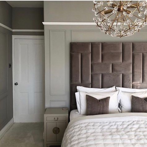 Bed Back Wall, High Headboard Beds, Designs For Bedrooms, Luxury Headboard, Beige Headboard, Bedroom Storage Chest, Headboard Bedroom, Wall Panels Bedroom, Cushion Bed