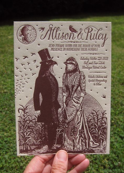 Wedding Invitations Aesthetic, Lowkey Wedding, Gothic Victorian Wedding, Eclectic Wedding Invitations, Victorian Wedding Invitations, Victorian Gothic Wedding, Dinosaur Wedding, Bird Couple, Gothic Wedding Invitations