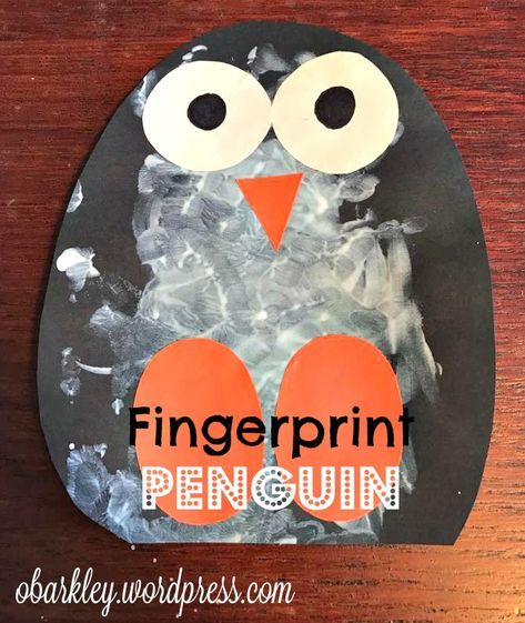 Fingerprint Penguin, Penguin Crafts Preschool, Arctic Animals Crafts, Winter Animal Crafts, Winter Crafts For Toddlers, Winter Crafts Preschool, Penguin Crafts, January Crafts, Penguin Craft