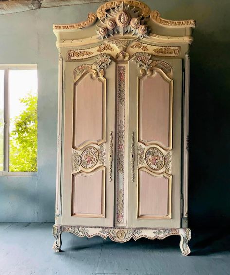 Nursery Armoire, Ornate Cabinet, French Country Armoire, Vintage Dressing Rooms, Talk About Me, Armoire Makeover, Painted Armoire, Redo Cabinets, Painted Wardrobe