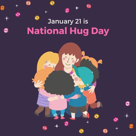 National Hugging Day is an annual event dedicated to hugging. It was created by Kevin Zaborney and occurs annually on January 21st. The day was first celebrated on January 21, 1986 in Clio, Michigan, USA. The holiday is also observed in many other countries. Who would you like to hug today? https://www.canva.com/p/cecillesolme/ National Hug Day, National Hugging Day, Hug Day, Michigan Usa, Pinterest Templates, January 21, International Day, Creative Ads, Design Working