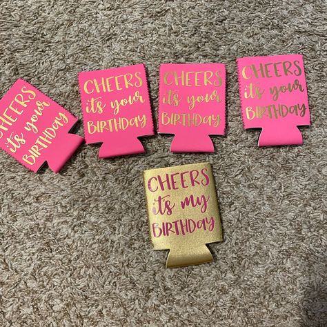 Nwot 1 “Cheers It’s My Birthday” And 4 “Cheers It’s Your Birthday” Pink And Gold Coozies. Never Been Used! 21st Birthday Koozie Ideas, Birthday Koozies, Dirty 30, Birthday Trip, It S My Birthday, Gold Birthday, 21st Birthday, My Birthday, Pink Gold