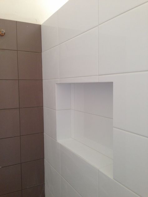 Schluter Vs. Bullnose Shower Bullnose Trim, Tile Edging Trim Ideas Bathroom, Schluter Tile Edge, Tile Shower Niche, Restroom Remodel, Tile Edge Trim, Modern Bathroom Remodel, Bullnose Tile, Shower Floor Tile