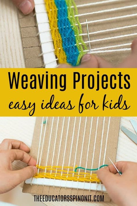 Weaving Projects for Kids Inspired by the Navajo Nation Easy Weaving Projects, Weaving Projects For Kids, Weaving Videos, Easy Weaving, Native American Art Projects, Native American Projects, Finger Weaving, Weaving For Kids, Navajo Weaving