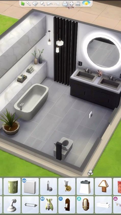 Sims 4 Floorplan Modern, Sims House Ideas Modern, Sims 4 Ideas Interior, Sims 4 Bathroom Build, Sims4 Home Ideas, Sims Bathroom Ideas No Cc, Sims 4 Interior Design Ideas Bathroom, Sims 4 Inside House Ideas, Sims 4 Modern House Layout