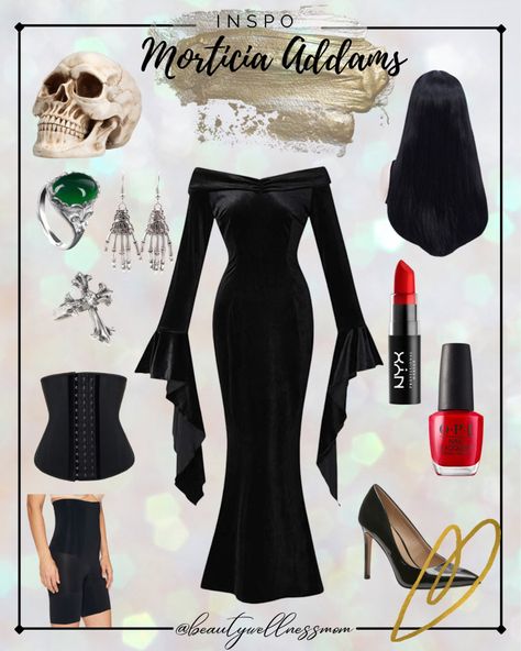 Addams Family Morticia Costumes, The Addams Family Halloween Costumes, Halloween Costume Morticia Addams, Morticia Addams Clothes, Morticia Adams Outfits, Morticia Costume Diy, Morticia Addams Costume Ideas, Diy Morticia Addams Dress, Wednesday And Morticia Costume