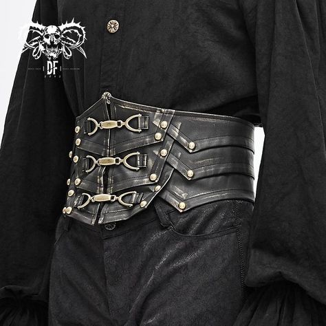 Metallic Bronze Steampunk Rock Men Leather Belts Aesthetic Belts, Steampunk Mens Fashion, Pirate Belt, Gothic Belt, Rock Style Outfits, Rock Style Clothing, Black Pants Men, Belt Fashion, Studs Men