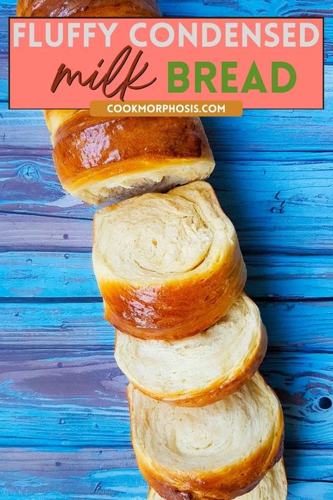 With its super soft texture, semi-sweet flavor, this fluffy condensed milk bread will be your all time favorite recipe. You don't need to be a bread baker to make this amazing bread.A loaf of fluffy … Homemade Bread Sweet, Fluffy Bread In A Pan, Fluffy Homemade Bread Recipe, Condensed Bread Recipes, Sweet Fluffy Bread, Amish Milk Bread Recipe, Pastel, Ina Garten, Brioche