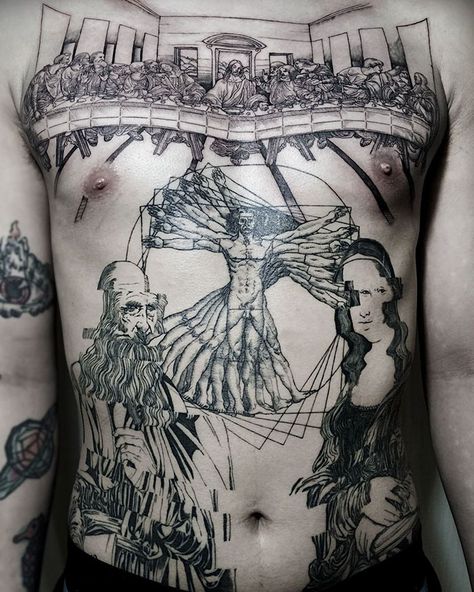 Leonardo Da Vinci Vitruvian Man Tattoo, Tato 3d, Art Inspired Tattoos, 16 Tattoo, Bauch Tattoos, History Tattoos, Kunst Tattoos, Tattoo Trend, Inspiration Tattoos