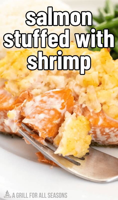 Shrimp Stuffed Salmon, Salmon Stuffed, Shrimp Stuffed, Stuffed Salmon, Salmon And Shrimp, Salmon Seasoning, Joy Filled Eats, Salmon Dinner, Shrimp Recipes Easy