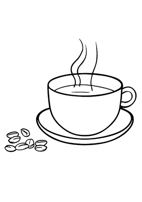 Hot Coffee Coloring Pages Coffee Colouring Pages, Coffee Doodles Simple, Coffee Drawing Easy, Coffee Coloring Pages, Pizza Coloring Page, Coffee Mug Drawing, Tea Cup Drawing, Cup Drawing, Coffee Doodle