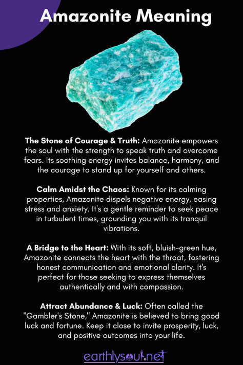 An image of a bluish-green Amazonite crystal, known for its calming energies, promoting courage, truth, and emotional clarity. Amazonite Crystal Meaning, Amazonite Meaning, Seek Peace, Attract Abundance, Stand Up For Yourself, Bluish Green, Healing Power, Overcoming Fear, Holistic Wellness