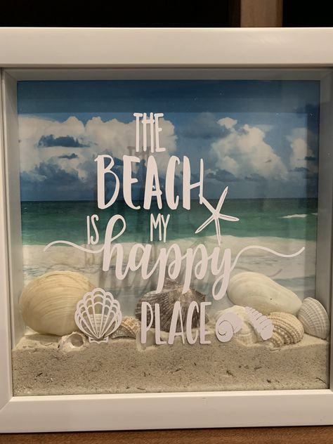 Beach Theme Cricut Ideas, Cricut Beach Decor, Cricut Beach Projects Gift Ideas, Beach Crate Ideas, Beach Theme Shadow Box Ideas, Make Shadow Box Diy, Bathroom Shadow Box Ideas, Sand Dollar Shadow Box Diy, Shadow Box Beach Ideas