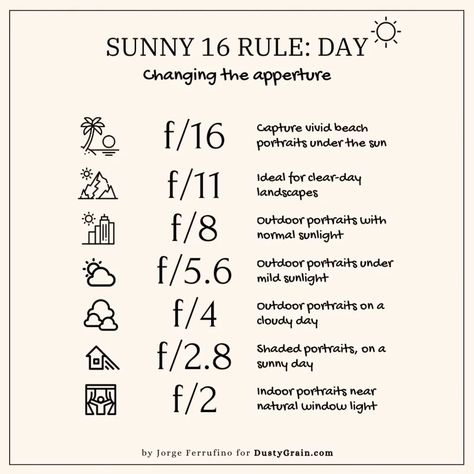 Sunny 16 Rule "Expanded": Day and Night Metering for Keen Eyes | Dusty Grain Golden Hour Canon Settings, Sunny 16 Rule Cheat Sheets, Camera Setting For Cloudy Day, Camera Settings For Night Photography, Nikon F100 Pictures, Camera Settings For Rainy Day, Sunny Day Camera Settings, Camera Settings For Cloudy Day, Cloudy Day Photography Settings