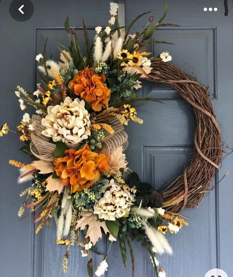 Fall Hydrangea Wreath, Fall Hydrangea, Fall Decor Wreaths, Fall Grapevine Wreaths, Door Wreaths Diy, Fall Thanksgiving Decor, Wreaths Diy, Seasonal Wreaths, Autumn Wreaths