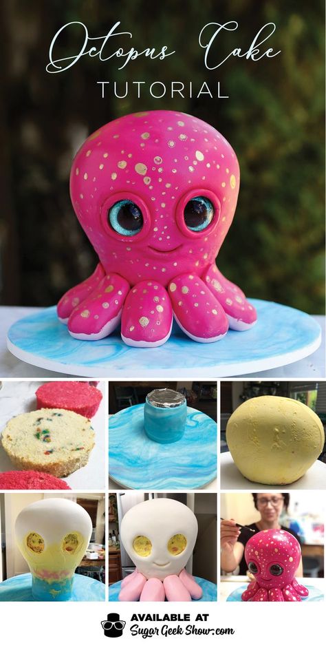 Octopus Cake Tutorial + Instructional Video | Sugar Geek Show Octopus Birthday Cake, Cake Sculpting, Sea Turtle Cake, Octopus Cake, Sculpted Cake, Sugar Geek, Cake Structure, Turtle Cake, Sculpted Cakes