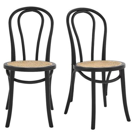 S/2 Nico Side Chairs, Matte Black Bistro Chairs Dining Room, Black Kitchen Chairs, Metal Bistro Chairs, Cane Dining Chairs, French Bistro Chairs, Black Dining Chairs, Leather Club Chairs, Luxury Home Furniture, Black Chair