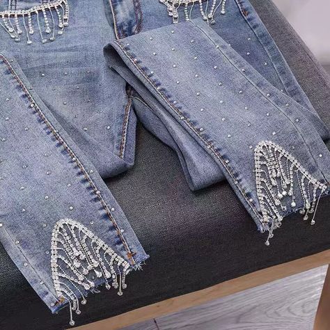 Bling Rhinestone Long Tassel Crystal Chain Diamante Clear Chain Rhinestone Trim Dance Clothes Collar Headband Lace Trimming - Buy Rhinestone Chain,Rhinestone Trim,Rhinestone Lace Product on Alibaba.com Rhinestone Bell Bottom Jeans, Diy Rhinestone Clothes, Rhinestone Clothes, Diy Leather Jacket, Tassel Outfit, Jeans With Chains, Rhinestone Outfit, Diy Pants, Rhinestone Jeans