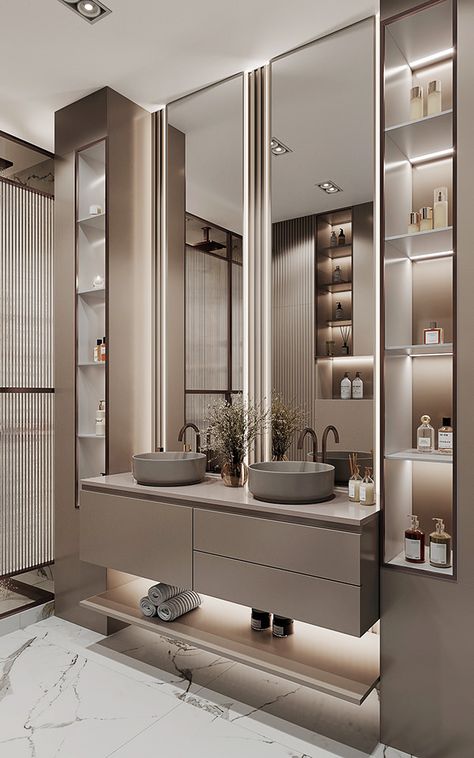 Apartment on Patriarch's Ponds :: Behance Glamour Bathroom Ideas, Luxury Washroom Design, Design Interior Baie, Design Interior Modern, Ideas Baños, Bathroom Design Styles, Luxury Toilet, Modern Luxury Bathroom, Bathroom Cabinets Designs