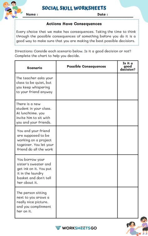 Actions Have Consequences Worksheet If Then Situations Worksheet, Behavior Change Worksheet, Actions And Consequences Activities, Consequences For Bad Behavior At School, Choices And Consequences Activities, Consequences Of My Own Actions, Decision Making Activities, Aba Resources, Actions Have Consequences