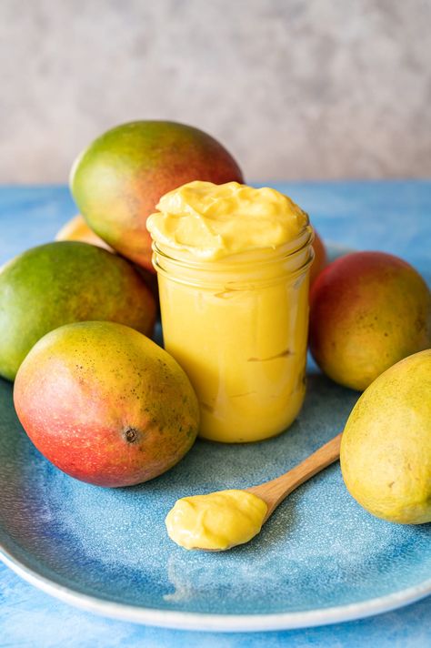 Easy Mango Curd Recipe Apricot Curd Recipe, Mango Butter Recipe, Curd Recipes, Mango Curd, Mango Recipe, Passion Fruit Curd, Tropical Kitchen, Pineapple And Coconut, Mango Dessert