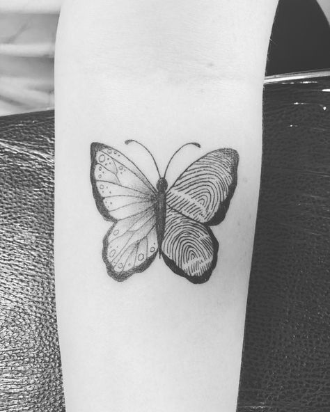 Mother Daughter Fingerprint Tattoo, Mother Butterfly Tattoos, Butterfly With Fingerprints Tattoo, Grandpa And Grandma Tattoo, Family Fingerprint Tattoo, Butterfly Tattoo With Fingerprint, Butterfly Thumbprint Tattoo, Finger Print Butterfly Tattoo, Finger Print Flower Tattoo