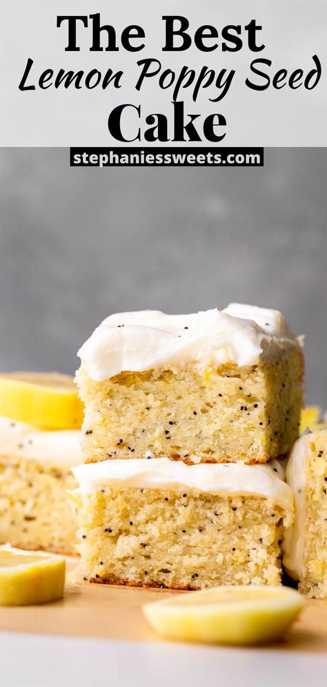 Easy Lemon Poppy Seed Cake, Lemon Poppyseed Cake Recipe, Lemon Poppy Seed Cake, Mini Dessert Recipes, Lemon Poppyseed Bread, Lemon Poppyseed Cake, Lemon Cream Cheese Frosting, Lemon Frosting, Lemon Cream Cheese