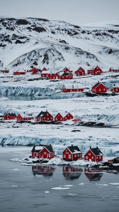 Iceland Village, Reykjavik Iceland Aesthetic, Iceland House, Norway Culture, Iceland Christmas, Ice Nature, Nordic Aesthetic, Panorama City, Red Houses