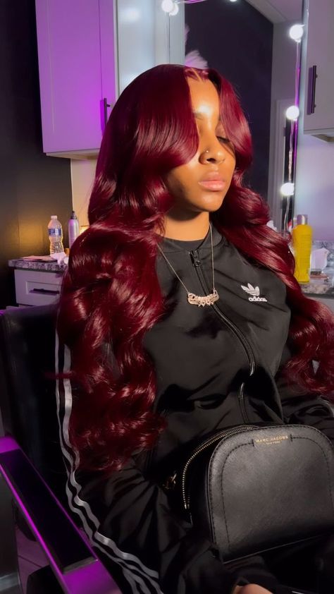 Hair Inspo Curly, Red Weave Hairstyles, Vendor List, Frontal Wig Hairstyles, Frontal Hairstyles, Red Wigs, Burgundy Hair, Body Wave Wig, Front Lace Wigs Human Hair