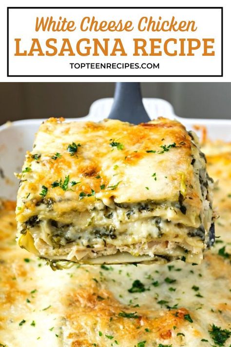 Take a break from the traditional red sauce meat lasagna and try this delicious white lasagna recipe. Chicken lasagna with white sauce is creamy, has loads of cheese and spinach and it just melts in your mouth! Lasagna Recipe Chicken, Lasagna With White Sauce, White Lasagna Recipe, White Chicken Lasagna, Chicken Lasagna Recipe, White Lasagna, Meat Lasagna, Lasagna Rollups, Chicken Lasagna