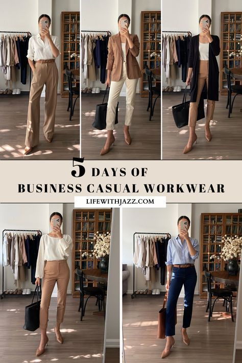 Week Of Business Casual Outfits, Light Business Casual, Commute Outfit To Work, Life With Jazz Capsule, Business Casual Fashion Women's, Staple Business Wardrobe Pieces, Life With Jazz Outfits, Doctor Clinic Outfit, Business Casual Lunch Outfit