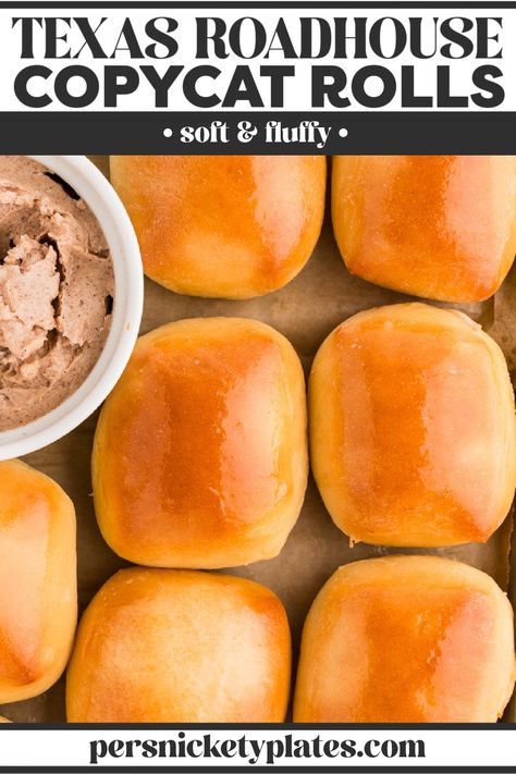 Put a basket of these pillowy soft copycat Texas Roadhouse Rolls on the table before dinner, and don't be surprised that everyone is full by the time it's time to eat! | www.persnicketyplates.com Wood Ranch Rolls Recipe, Roads Rolls Recipe, Texas Roadhouse Rolls With Instant Yeast, Texas Roadhouse Copycat Rolls, Texas Roadhouse Rolls Gluten Free, How To Make Texas Roadhouse Rolls, Texas Toad House Rolls, Logan’s Roadhouse Rolls, Homemade Butter Rolls