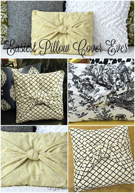 Easy No Sew Pillow Covers, Throw Pillow Covers Diy, Diy Throws, Tie Pillows, No Sew Pillow Covers, Throw Pillow Diy, Diy Throw Pillows, Easy Pillows, Pillow Covers Pattern