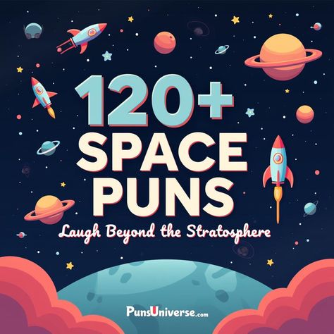 🌌 Blast off into laughter with "120+ Space Puns: Laugh Beyond the Stratosphere!" From aliens to astronauts, these celestial chuckles are out of this world! 🚀 Perfect for pun lovers and space enthusiasts alike. Prepare for a cosmic comedy journey that’s supernova-level funny! 🌟 #puns #SpaceHumor #AstronomyLaughs #FunnyPuns #GalacticGiggles #CosmicFun Space Puns Funny, Alien Puns, Witch Puns, Space Puns, Music Puns, Christmas Puns, Cat Puns, Food Puns, Space Party