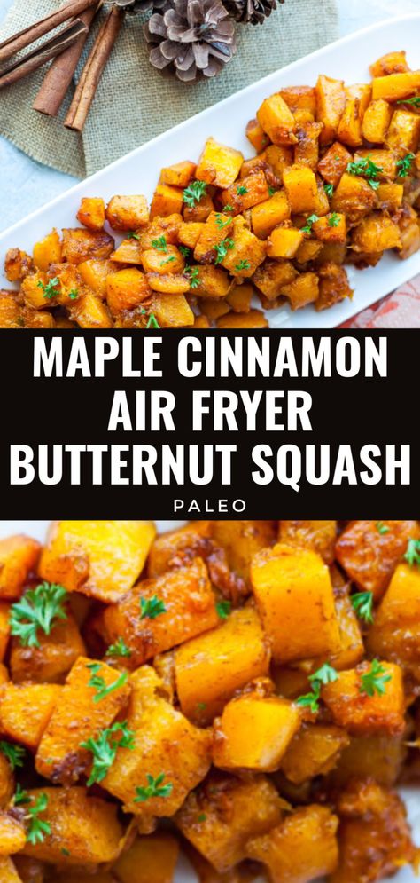 Air Fryer Butternut Squash Cubes, Frozen Butternut Squash Air Fryer, Frozen Squash In Air Fryer, Orange Squash Recipes, Frozen Squash Recipes, Frozen Butternut Squash Recipes, Butternut Squash In Air Fryer, Cinnamon Air Fryer, Air Fryer Butternut Squash