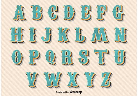 Vintage Retro Style Alphabet Vintage Fonts Alphabet, Vintage Logos, Typography Alphabet, Simple Designs To Draw, Lettering Alphabet Fonts, Vintage Drawing, Bubble Letters, Western Chic, Lettering Tutorial