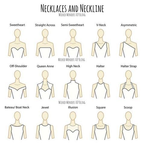 Necklaces and Neckline Necklaces and neckline, what to wear?  Its a question we get almost daily! Finding the right necklace to wear with your neckline can sometimes be a challenge for a lot of us.  This is simply because we are generally so focused on colors that we tend to miss how important shape and size fits int Neckline Necklace Guide, Neckline Guide, Wedding Dress Neckline, Types Of Necklines, Pear Shaped Diamond Necklace, Necklace For Neckline, Jewish Star Necklace, Necklace Guide, Wedding Dress Necklace