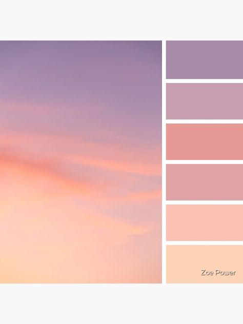 "Dreamy Sunset Skies Colour Palette" Art Board Print by zoepower | Redbubble Purple Sky Color Palette, Sunset Colour Pallet, Sunset Colour Wedding, Pink Sunset Color Palette, Pastel Sunset Color Palette, Dreamy Colour Palette, Sunrise Colour Palette, Sunset Wedding Color Palette, Sunset Bedroom Aesthetic