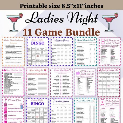 Ultimate Ladies Night Game Bundle , Digital Collection of 11 Games, Feud Game, Scatter Gories, Never Have I Ever, Instant Download - Etsy Girls Games Ideas Fun, Girls Night Games Black People, Ladies Night At Home Ideas, Ladies Night Games Free Printable, Games To Play With Girlfriend, Ladies Night Party Themes, Ladies Night Ideas, Games For Ladies Night, Ladies Night Games