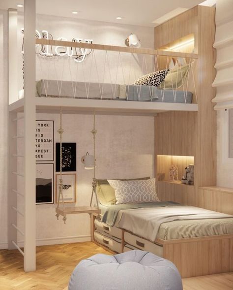 Children Bunk Bed Ideas, Teen Girls Bedroom With Loft Bed, Murphy Bed Kids Room, Built In Loft Beds For Teens, Bed Lofts For Small Rooms, Teen Bunk Bed Ideas, Bunk Beds For Teens, Cute Bunk Bed Ideas, Bunk Bed Aesthetic